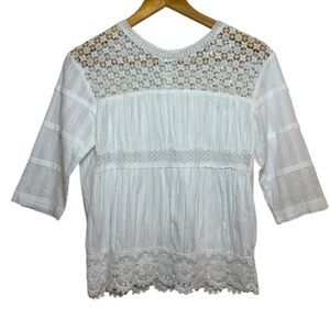 Ramy Brook Top Blouse 3/4 sleeve Womens XS Bohemian Crochet Peasant Cottagecore
